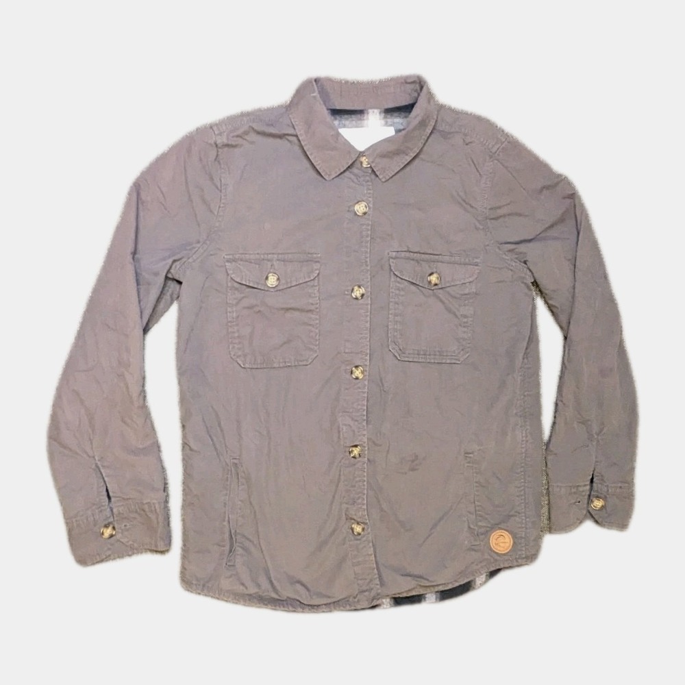 O'Neill‎ Plaid Lined Canvas Jacket Womens Small Gray Button Up Long Sleeve Coat